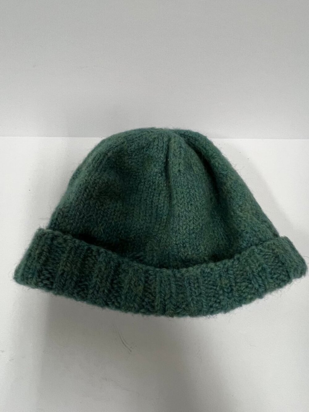 Forest Green Chunky Knit Beanie Hat Rolled Cuff Winter Cap Unisex Adult